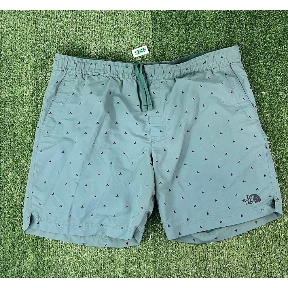 The North Face Mens Class V Water Shorts Green Tent Print Size L Lined